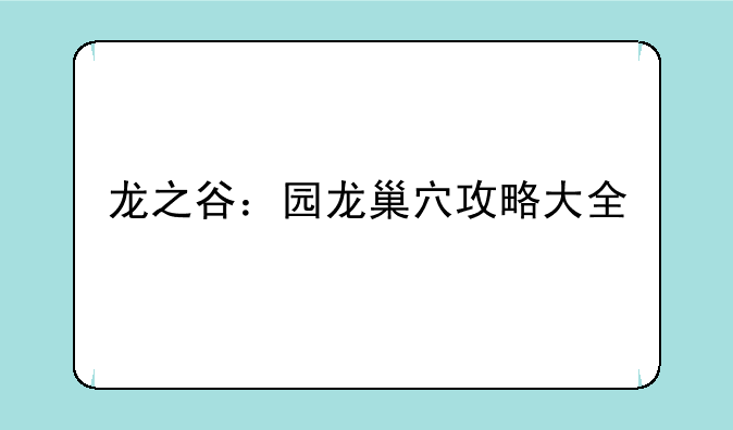 龙之谷：园龙巢穴攻略大全